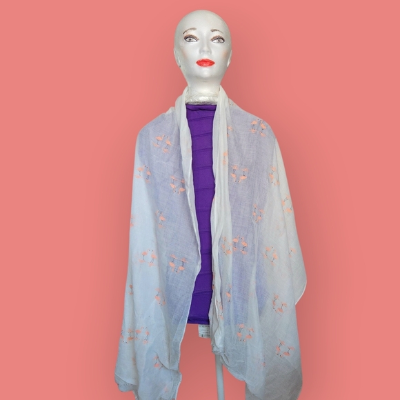 Elsie & Zoey Accessories - Elsie & Zoey Womens Elegant White and Pink Embroidered Flamingo Scarf